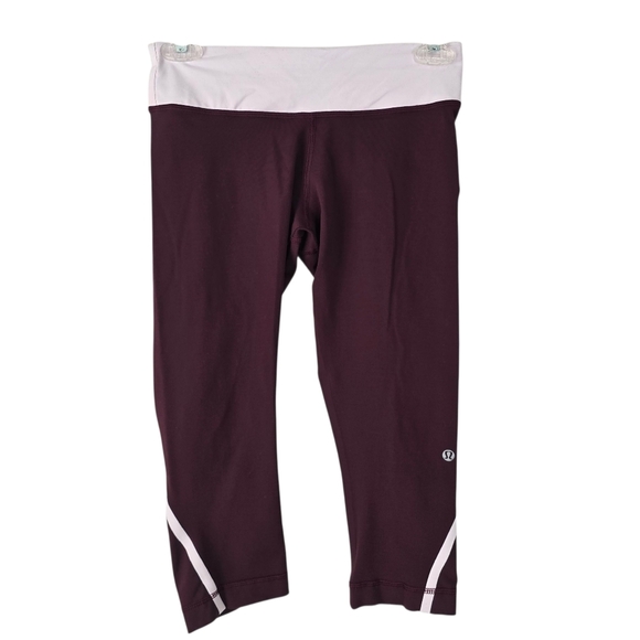 Lululemon Run Track Time Crop Leggings Size 6 Bordeaux Drama/ Pretty Pink - Picture 2 of 12